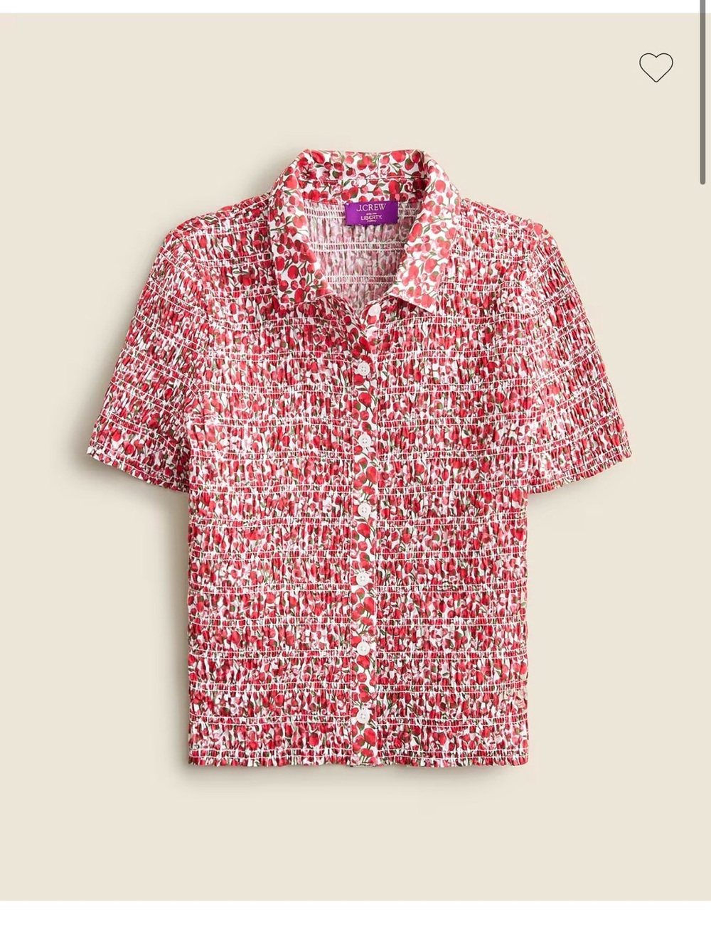 J.Crew Smocked button-up shirt in Liberty Eliza's Red fabric
